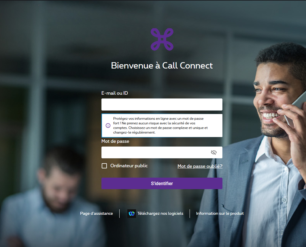 Page d'accueil du site Call Connect